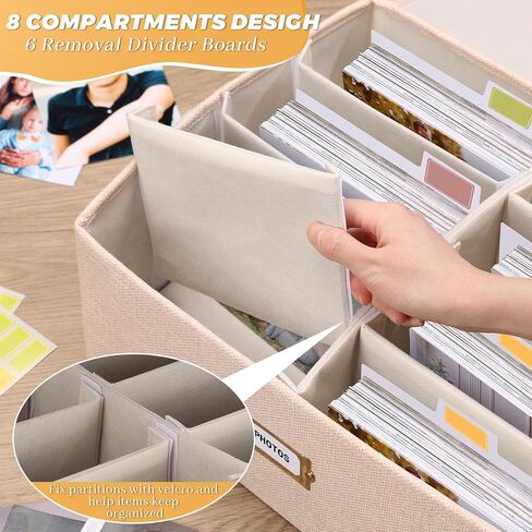 Decorative Photo Storage Box with lid 4x6, 8 Inner Photo Organizer with Dividers, Memory Storage Box for Pictures, Stamps, Keepsakes (Gray) in Saudi Arabia