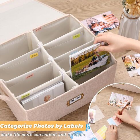 Decorative Photo Storage Box with lid 4x6, 8 Inner Photo Organizer with Dividers, Memory Storage Box for Pictures, Stamps, Keepsakes (Gray) in Saudi Arabia