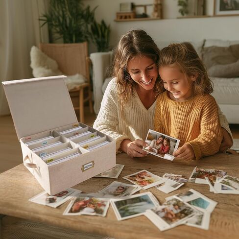 Decorative Photo Storage Box with lid 4x6, 8 Inner Photo Organizer with Dividers, Memory Storage Box for Pictures, Stamps, Keepsakes (Gray) in Saudi Arabia