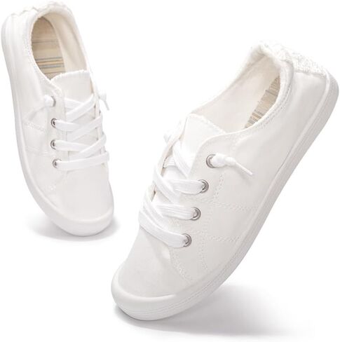 Womens Slip On Shoes, Canvas Low Top Sneakers, Casual Classic Flat Shoes | Comfort Fashion Sneaker with Non Slip Rubber Outsole, Lightweight Tennis Shoes for Walking, Shopping, Picnic, Travel in Saudi Arabia