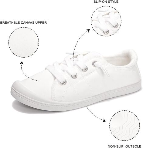 Womens Slip On Shoes, Canvas Low Top Sneakers, Casual Classic Flat Shoes | Comfort Fashion Sneaker with Non Slip Rubber Outsole, Lightweight Tennis Shoes for Walking, Shopping, Picnic, Travel in Saudi Arabia
