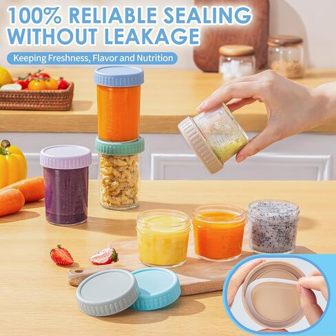 حاويات Drkio 6 Pack Glass Baby Food Storage - 4 & 8 Oz Baby Food Swars with Lids Baby Food Maker Microwave Freezer Safe 100 ٪ BPA Free in Kuwait