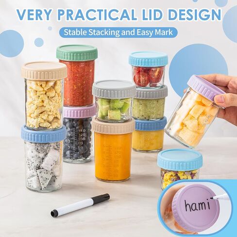 حاويات Drkio 6 Pack Glass Baby Food Storage - 4 & 8 Oz Baby Food Swars with Lids Baby Food Maker Microwave Freezer Safe 100 ٪ BPA Free in Kuwait