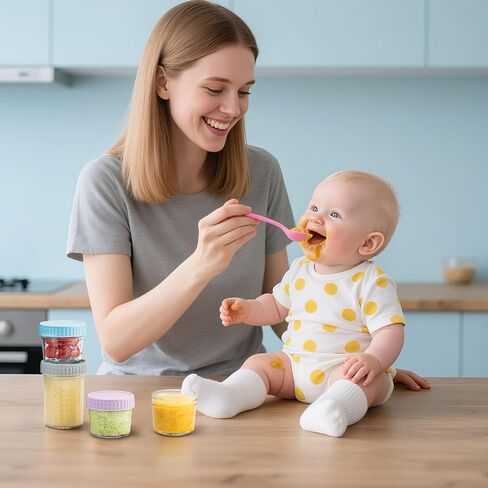 حاويات Drkio 6 Pack Glass Baby Food Storage - 4 & 8 Oz Baby Food Swars with Lids Baby Food Maker Microwave Freezer Safe 100 ٪ BPA Free in Kuwait