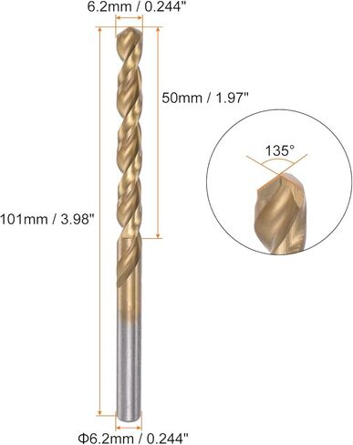 HARFINGTON 2pcs Twist Drill Bits 5.3mm Titanium Coated (HSS-E) M42 High Speed Steel 8% Cobalt Straight Shank for Stainless Steel Aluminum Alloy Metal in Kuwait