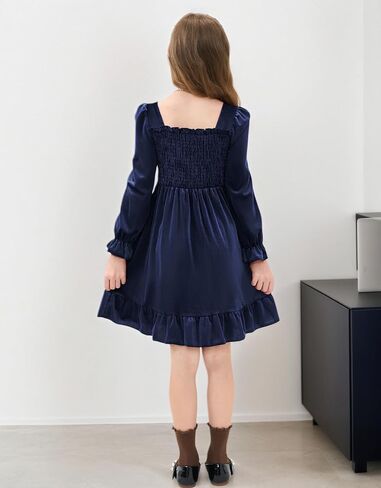 JiAmy Toddler Velvet Dress Girls Puff Long Sleeve Smocked Square Neck Fall Winter Party Dresses in Saudi Arabia