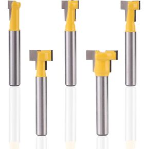 5pcs Keyhole Router Bit, T Slot Router Bits Set 1/4 Inch Shank with Blade Diameter 5/16 3/8 7/16 1/2 5/8 Inch T Track Cutter for Woodworking Grooving Milling Cutter Tool in Kuwait