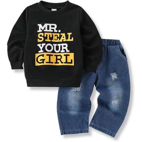 Toddler Baby Boy Outfits Long Sleeve Sweatshirts & Jeans 2Pcs Fall Clothes Set in Kuwait