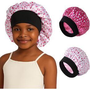 2PCS Kids Satin Sleep Bonnet for Girls, Soft Hair Cap for Sleeping, Toddler Bonnet for Curly Hair in Kuwait