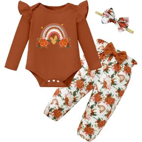 ملابس طفلة الأطفال حديثي الولادة كشكش القطن رومبير + سراويل زهرية + مجموعات عصابة الخريف ملابس الشتاء in Kuwait