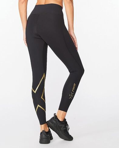 2XU Women's Force Mid-Rise Compression Tights with Flat-Wide Waistband for Training and Fitness, Black/Nero, Small in Saudi Arabia