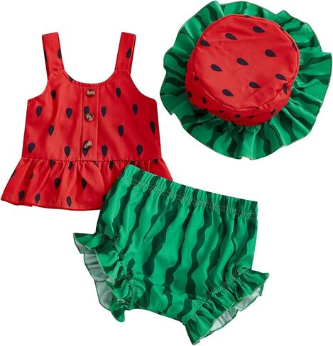 Baby Girl Summer Clothes Strawberry Dress Smocked Sleeveless Tops and Shorts Hat Set Toddler Infant Beach Outfits in Saudi Arabia