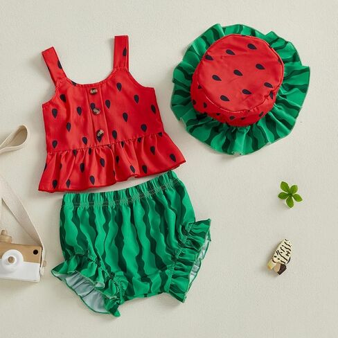 Baby Girl Summer Clothes Strawberry Dress Smocked Sleeveless Tops and Shorts Hat Set Toddler Infant Beach Outfits in Saudi Arabia