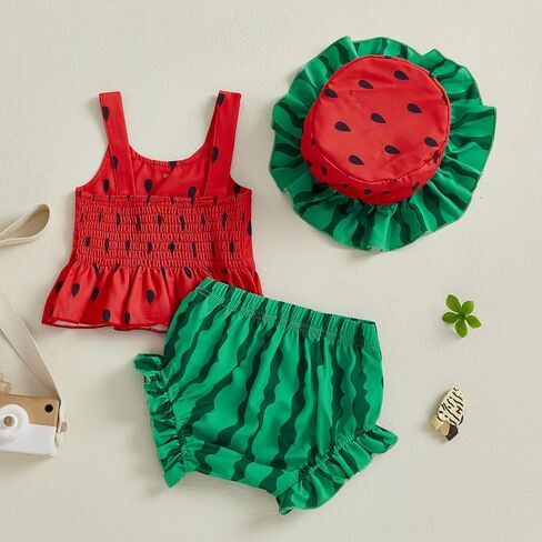 Baby Girl Summer Clothes Strawberry Dress Smocked Sleeveless Tops and Shorts Hat Set Toddler Infant Beach Outfits in Saudi Arabia