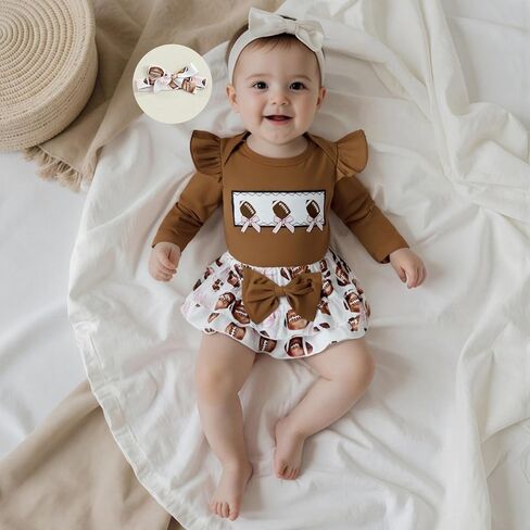 Newborn Baby Girl Football Outfit Rugby Print Long Sleeve Romper Bloomers Shorts Socks Headband Fall Clothes 4Pcs in Saudi Arabia