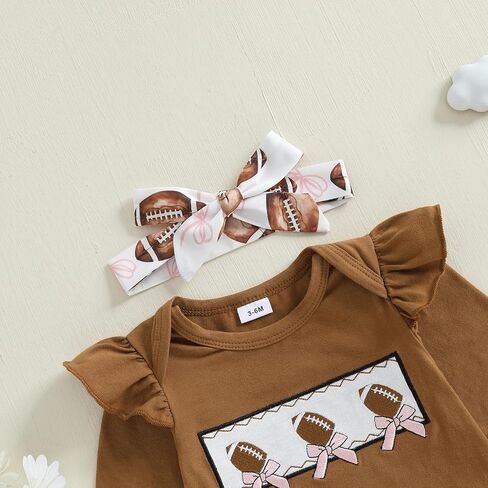 Newborn Baby Girl Football Outfit Rugby Print Long Sleeve Romper Bloomers Shorts Socks Headband Fall Clothes 4Pcs in Saudi Arabia