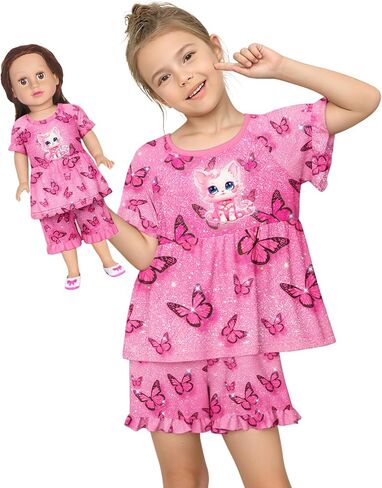 LQSZ Matching Girls & Doll Pajamas Set for Toddler Girls Short Sleeves Cute Outfit Sleepwear in Saudi Arabia