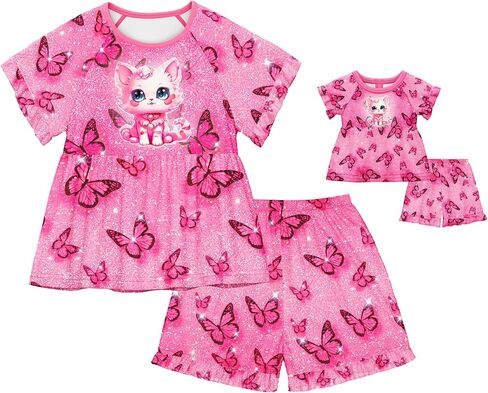 LQSZ Matching Girls & Doll Pajamas Set for Toddler Girls Short Sleeves Cute Outfit Sleepwear in Saudi Arabia