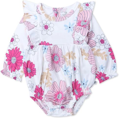 HonestBaby Ruffle Shoulder Bubble Dress 100% Organic Cotton for Infant Baby Girls in Saudi Arabia
