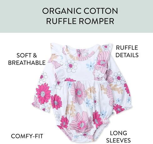 HonestBaby Ruffle Shoulder Bubble Dress 100% Organic Cotton for Infant Baby Girls in Saudi Arabia