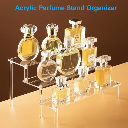 Large Acrylic Display Risers, Perfume Stand Organizer, Clear Acrylic Shelf Risers for Display Stands for Food, Tabletop Use, Amiibo Funko POP Figure, 3 Tier Clear Cupcake Stand Risers in Kuwait