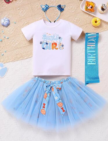 Obeeii Blue Birthday Girl Girl Thirt + Ears Beadband + Tutu Skirt Smoop Smash Smash Smash Photoft in Kuwait