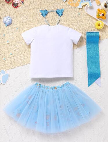 Obeeii Blue Birthday Girl Girl Thirt + Ears Beadband + Tutu Skirt Smoop Smash Smash Smash Photoft in Kuwait