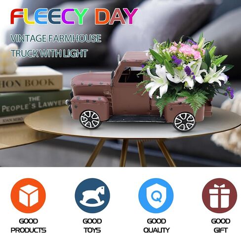 ديكور شاحنة عتيقة من Fleecy day، سيارة مزرعة زرقاء مع صينية متدرجة خفيفة، نموذج شاحنة صغيرة هدية سيارة معدنية لطيفة لتزيين المنزل وتزيين الطاولة وتخزين سطح الطاولة 7 × 3 × 3 بوصات in Kuwait