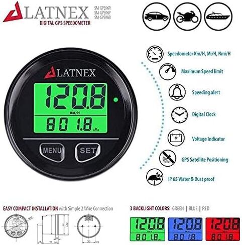 GPS Speedometer Odometer Waterproof with Green/Red/Blue Digital Display Backlight. Universal Suitable ATV-UTV-Marine-Boats-Motorcycle-Automobile-Motor Vehicles-Bikes-Golf Carts (Black) in Kuwait