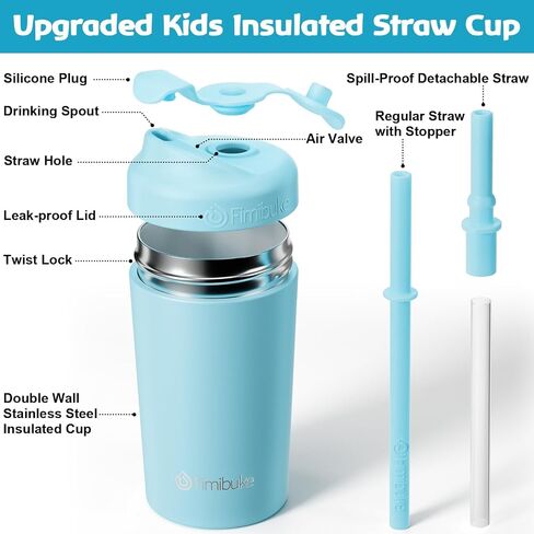 Fimibuke Kids & Toddler Cups, 10 OZ Spill Proof Straw Cups for Toddlers | Leak-Proof Kids Insulated Tumblers with Screw-On Lid & Silicone Straws with Stopper, Stainless Steel Sippy Cup for Girls Boys in Saudi Arabia