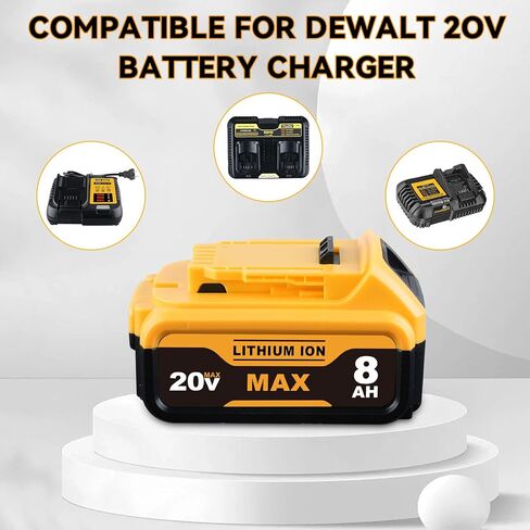 DCB200 8.0AH متوافق مع DEWALT 20V MAX بطارية DCB200 DCB201 DCB180 DCB203 DCB204 DCB206 DCD/DCF/DCG Series الأدوات اللاسلكية مع مؤشر LED 2Pack in Kuwait