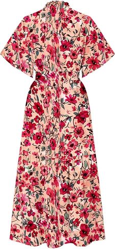 Womens Summer Boho Maxi Dresses Casual V Neck Short Sleeve Button Flowy Beach Vacation Dress with Pockets in Saudi Arabia