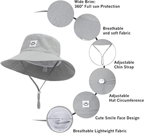 Baby Sun Hat Smile Face UPF 50+ Toddler Bucket Hat for Boys Girls 0-7 Years in Kuwait