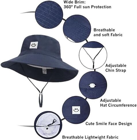 Baby Sun Hat Smile Face UPF 50+ Toddler Bucket Hat for Boys Girls 0-7 Years in Kuwait