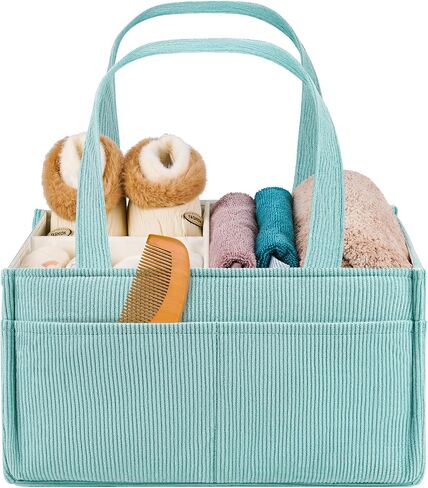 Baby Diaper Caddy Organizer - Portable Nursery Storage Basket for Newborn Essentials, Foldable Diaper Bag Organizer for Baby Shower Gifts and Registry Must-Haves, Car Organizer with Dividers (Blue) in Saudi Arabia