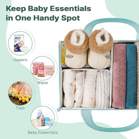 Baby Diaper Caddy Organizer - Portable Nursery Storage Basket for Newborn Essentials, Foldable Diaper Bag Organizer for Baby Shower Gifts and Registry Must-Haves, Car Organizer with Dividers (Blue) in Saudi Arabia