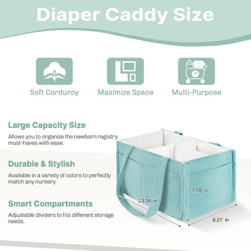 Baby Diaper Caddy Organizer - Portable Nursery Storage Basket for Newborn Essentials, Foldable Diaper Bag Organizer for Baby Shower Gifts and Registry Must-Haves, Car Organizer with Dividers (Blue) in Saudi Arabia