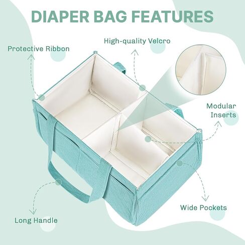 Baby Diaper Caddy Organizer - Portable Nursery Storage Basket for Newborn Essentials, Foldable Diaper Bag Organizer for Baby Shower Gifts and Registry Must-Haves, Car Organizer with Dividers (Blue) in Saudi Arabia