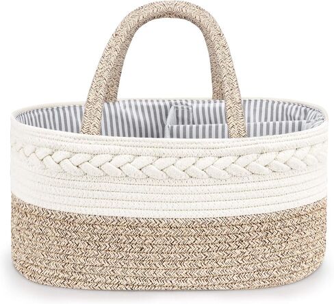 Maliton Diaper Caddy Organizer for Baby, Cotton Rope Baby Gift Basket, Portable Diaper Organizer for changing table, Nursery Storage Organizer, Shower Gifts for Newborn,baby essentials | 100% Cotton Rope Baby Caddy, Soft Yet Structured, Nursery, Car & Cam in Saudi Arabia