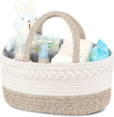 Maliton Diaper Caddy Organizer for Baby, Cotton Rope Baby Gift Basket, Portable Diaper Organizer for changing table, Nursery Storage Organizer, Shower Gifts for Newborn,baby essentials | 100% Cotton Rope Baby Caddy, Soft Yet Structured, Nursery, Car & Cam in Saudi Arabia