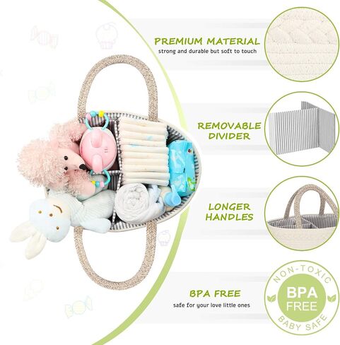 Maliton Diaper Caddy Organizer for Baby, Cotton Rope Baby Gift Basket, Portable Diaper Organizer for changing table, Nursery Storage Organizer, Shower Gifts for Newborn,baby essentials | 100% Cotton Rope Baby Caddy, Soft Yet Structured, Nursery, Car & Cam in Saudi Arabia