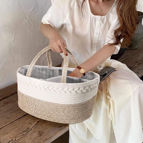 Maliton Diaper Caddy Organizer for Baby, Cotton Rope Baby Gift Basket, Portable Diaper Organizer for changing table, Nursery Storage Organizer, Shower Gifts for Newborn,baby essentials | 100% Cotton Rope Baby Caddy, Soft Yet Structured, Nursery, Car & Cam in Saudi Arabia