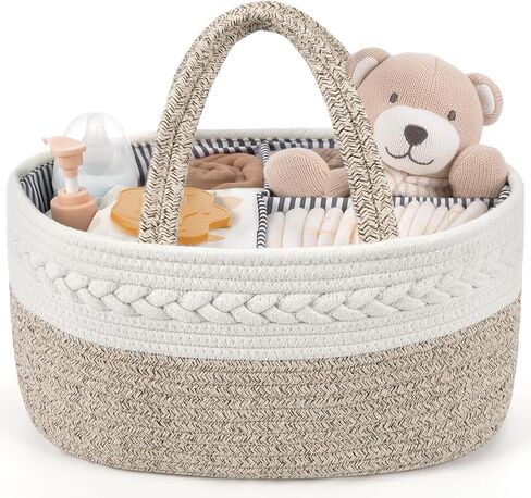 Maliton Diaper Caddy Organizer for Baby, Cotton Rope Baby Gift Basket, Portable Diaper Organizer for changing table, Nursery Storage Organizer, Shower Gifts for Newborn,baby essentials | 100% Cotton Rope Baby Caddy, Soft Yet Structured, Nursery, Car & Cam in Saudi Arabia