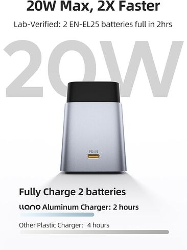 Llano 2-Pack 1350mAh بطاريات EN-EL25 وشاحن سريع 20 واط لـ Nikon Z50 II ، Z50 ، Z30 ، ZFC ، سبيكة ألومنيوم تبديد الحرارة ، مشحونة بالكامل ، شحنة كاملة ، in Saudi Arabia