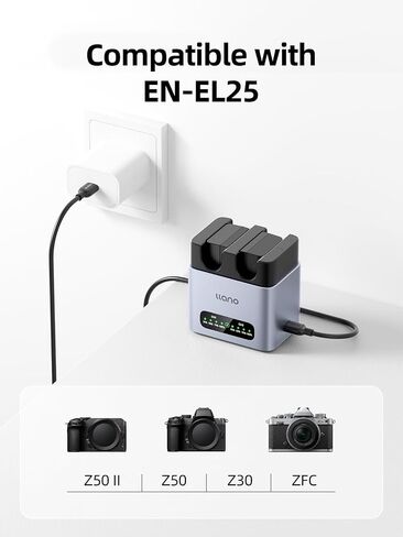 Llano 2-Pack 1350mAh بطاريات EN-EL25 وشاحن سريع 20 واط لـ Nikon Z50 II ، Z50 ، Z30 ، ZFC ، سبيكة ألومنيوم تبديد الحرارة ، مشحونة بالكامل ، شحنة كاملة ، in Saudi Arabia