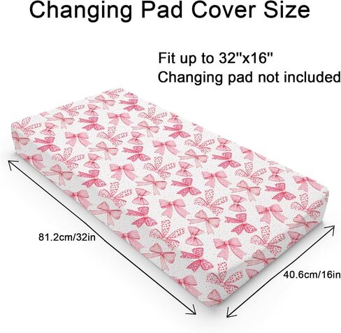 Pink Valentine's Bows Baby Changing Pad Covers for Girls 32''x16'' Girly Pink Hair Bows Fitted Diaper Change Table Pad Mats Valentine Hearts Love Soft Breathable Nursery Cradle & Bassinet Sheets Pink in Saudi Arabia