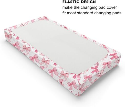 Pink Valentine's Bows Baby Changing Pad Covers for Girls 32''x16'' Girly Pink Hair Bows Fitted Diaper Change Table Pad Mats Valentine Hearts Love Soft Breathable Nursery Cradle & Bassinet Sheets Pink in Saudi Arabia