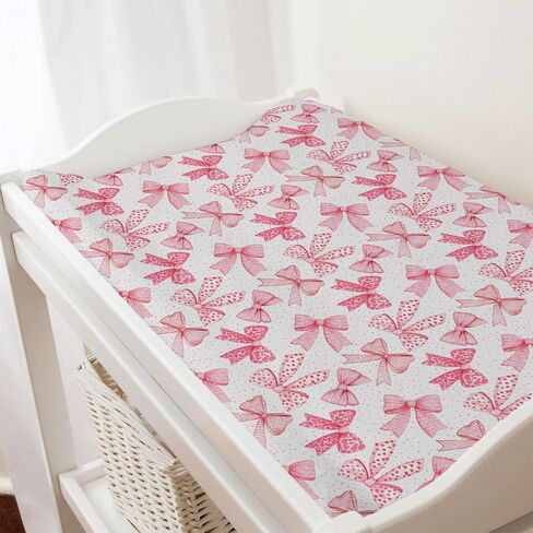 Pink Valentine's Bows Baby Changing Pad Covers for Girls 32''x16'' Girly Pink Hair Bows Fitted Diaper Change Table Pad Mats Valentine Hearts Love Soft Breathable Nursery Cradle & Bassinet Sheets Pink in Saudi Arabia