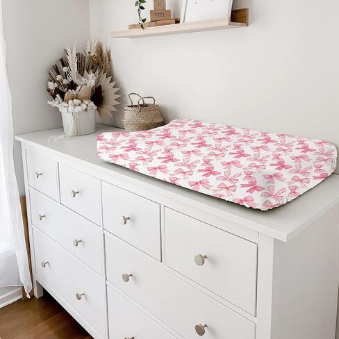 Pink Valentine's Bows Baby Changing Pad Covers for Girls 32''x16'' Girly Pink Hair Bows Fitted Diaper Change Table Pad Mats Valentine Hearts Love Soft Breathable Nursery Cradle & Bassinet Sheets Pink in Saudi Arabia