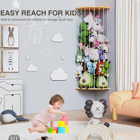 تخزين الحيوانات المحشوة مع نمط النجوم الخشبية الزاوية الفخمة منظم تخزين TOY منظم قابل للتعديل معلقة حامل حيوان محشوة لحضانة غرفة غرفة اللعب غرفة نوم الزاوية in Kuwait
